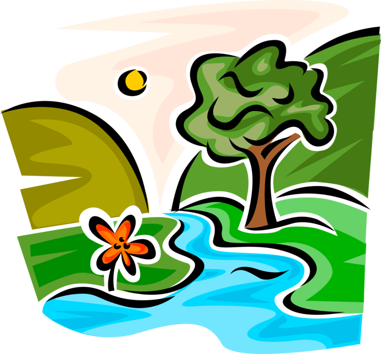 Mountain Stream With Trees - Creek Clipart (753x700)