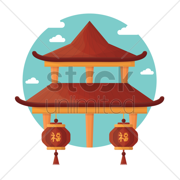 Chinese Pavilion With Lanterns V矢量图形 - Chinese Pavilion (600x600)