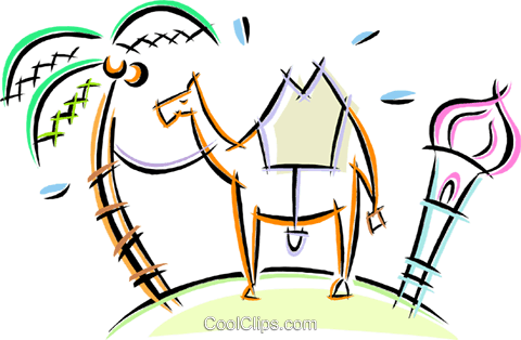 Palm Tree Clipart Camel - Camel Tied To Palm Tree (480x314)