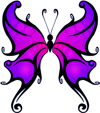 Purple Butterfly Clipart - Fantasy Butterfly Tattoo Outline (399x471)
