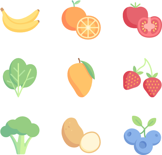 Fruits And Vegetables - Food Icons (600x564)