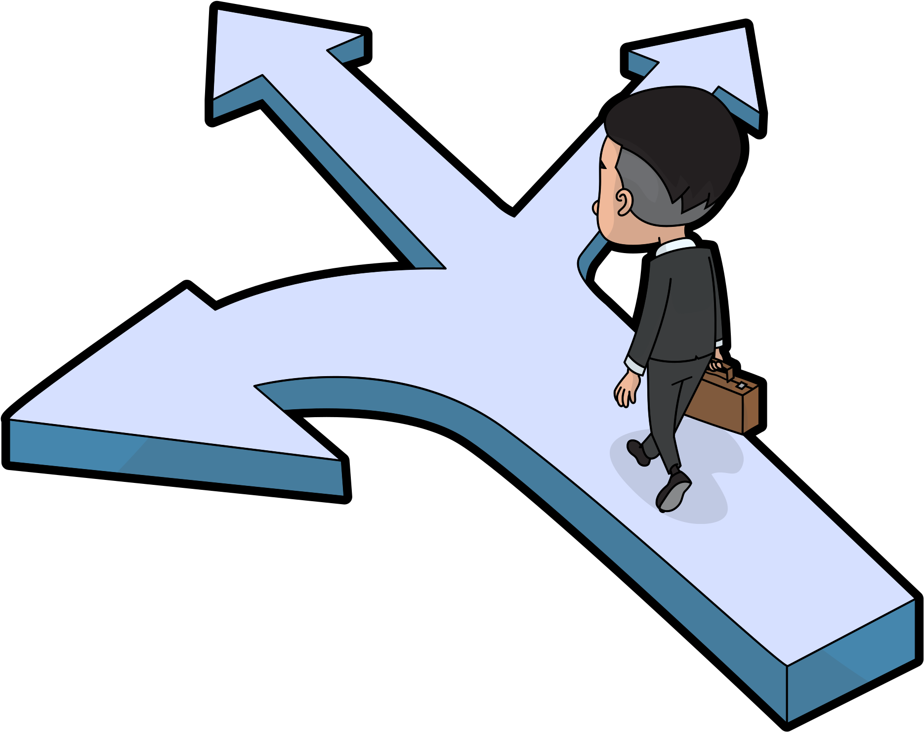 Clipart Walking Arrival Time - Crossroad Cartoon (2000x1643)