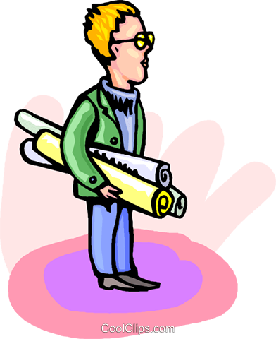 Man Holding Plans Royalty Free Vector Clip Art Illustration - Man Holding Plans Royalty Free Vector Clip Art Illustration (392x480)