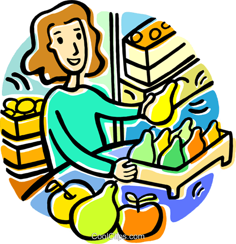 Woman With A Box Of Produce Royalty Free Vector Clip - Lady Vendor Clip Art (464x480)