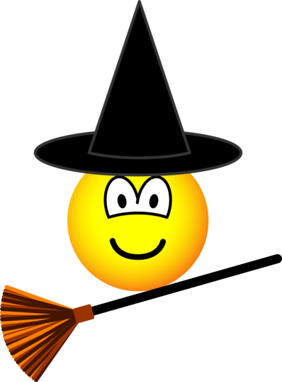 Witch Flying Emoticon Broomstick - Witch Emoticon (398x538)