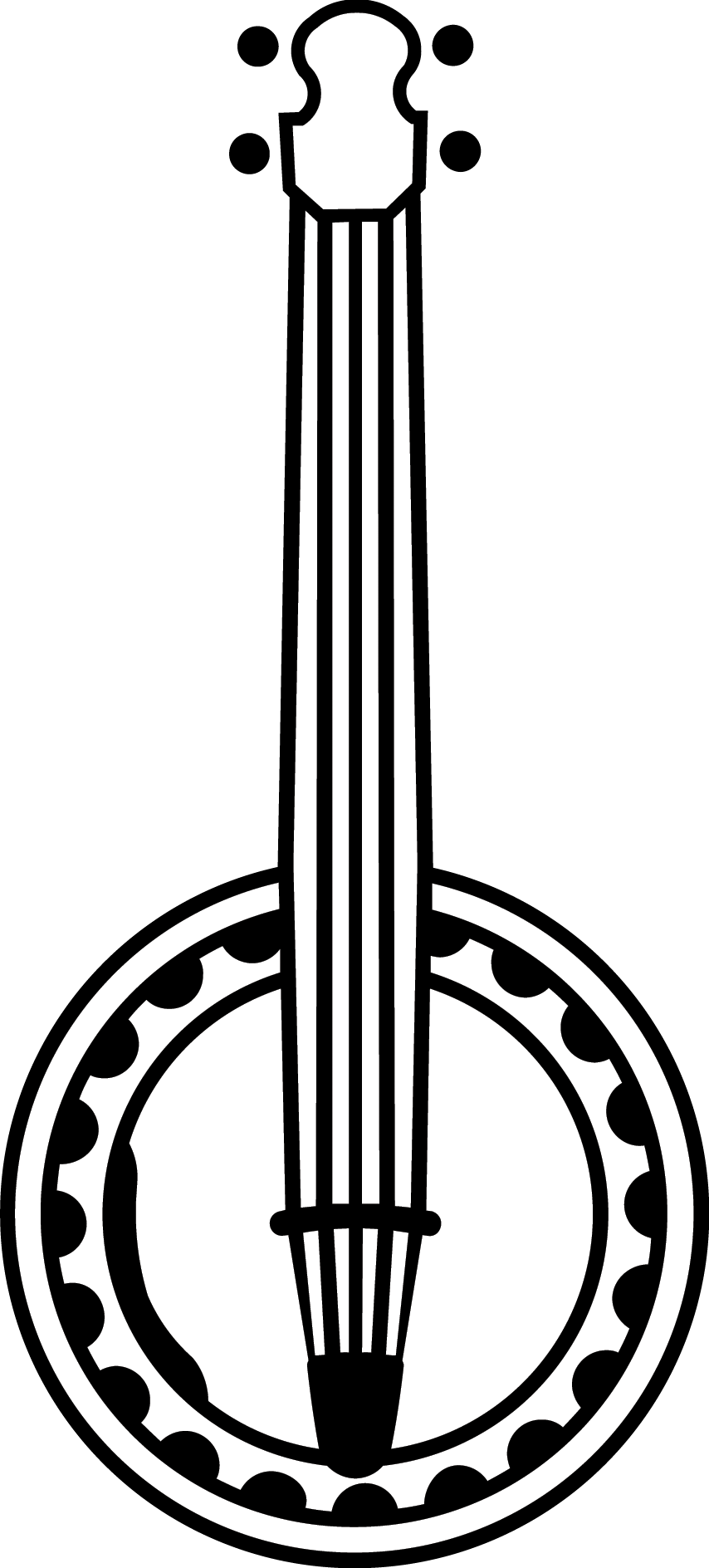 4 - Black And White Banjo Clipart (854x1888)