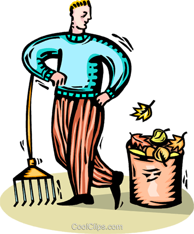 Man Raking Leaves Royalty Free Vector Clip Art Illustration - Man Raking Leaves Royalty Free Vector Clip Art Illustration (397x480)