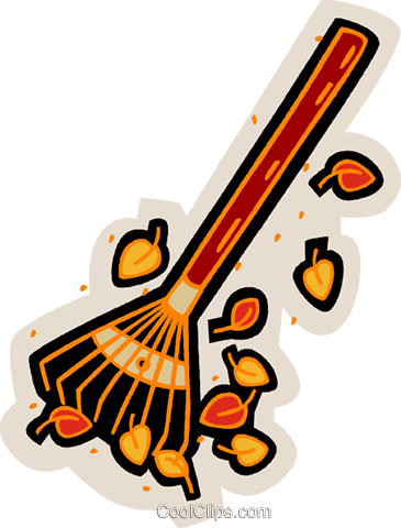 Rake With Leaves Royalty Free Vector Clip Art Illustration - Cartoon Images Of A Rake (365x480)