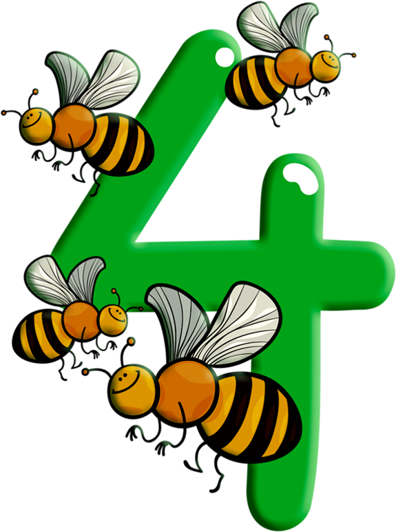 Number 4 Numbers Preschool, Math Numbers, Kindergarten - Number 4 Bees (602x803)