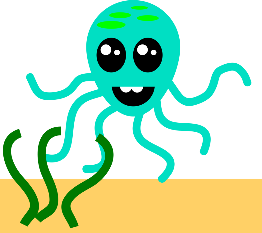 All Photo Png Clipart - Polvo Verde Dos Desenhos Animados Com Tentáculos Camiseta (843x750)