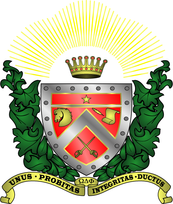 Omega Delta Phi Coat Of Arms - Omega Delta Phi Crest (565x667)