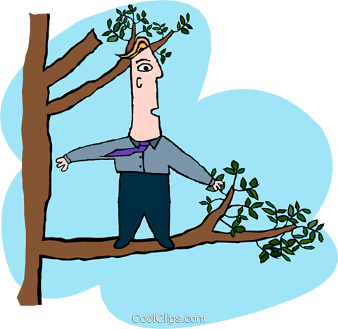 Business Out On A Limb Royalty Free Vector Clip Art - Cartoon Man In Tree (480x467)