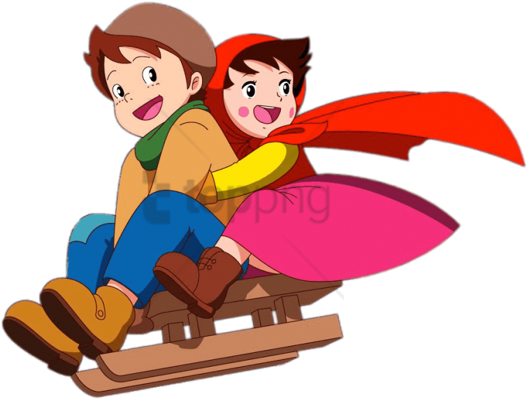 Heidi And Peter On Sleigh - Heidi Cartoon Hd (850x638)