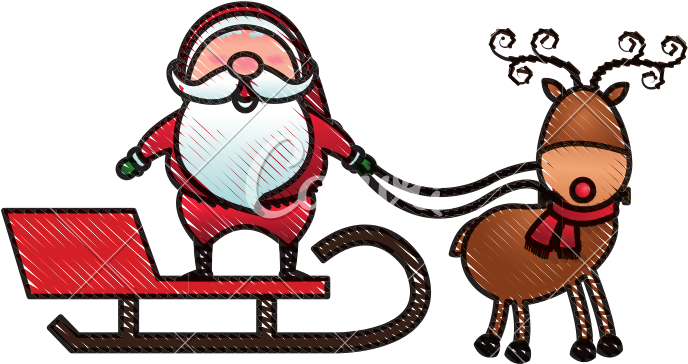 Santa Claus Rides In A Sleigh In Harness On The Reindeer - Vector Graphics (800x800)