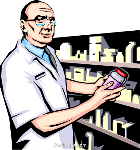 Pharmacist Preparing Prescription Royalty Free Vector - Pharmacist Clipart (447x480)