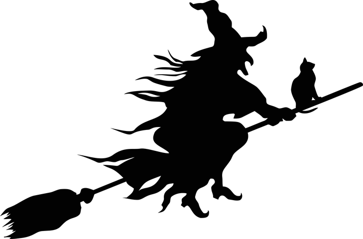 Witch, Evil, Scary, Spooky, Halloween, Flying, Cat - Witch Silhouette Png (729x480)