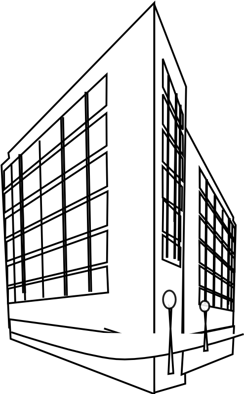 Alloy Commercial Building Black White Clipartist Net - Office Building Clipart Png (555x833)