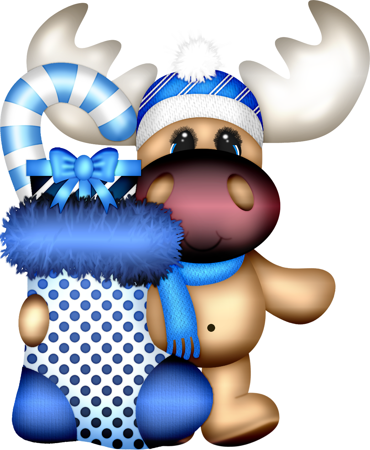 Christmas Moose And Blue Stocking Christmas Moose, - Clipart Christmas In Blue (1180x1435)