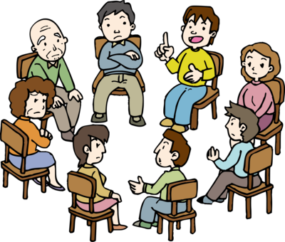Physical Therapist Assistant Group Psychotherapy Computer - 集会 イラスト フリー (400x340)