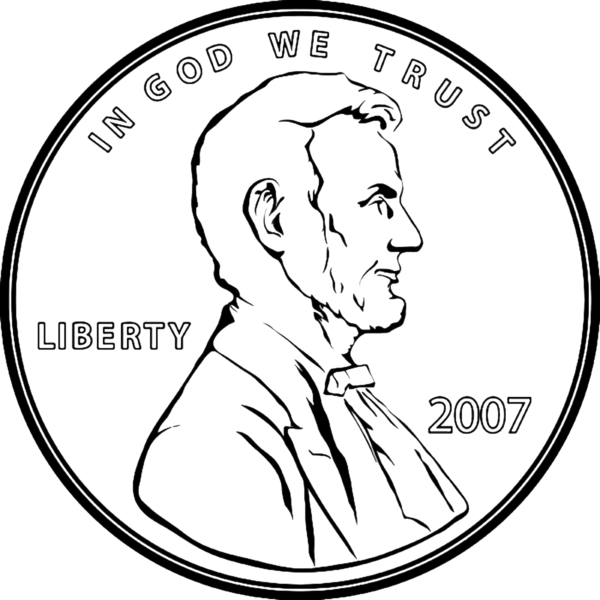 Vector Royalty Free Front Psd Official Psds - Penny Clipart Black And White (600x600)