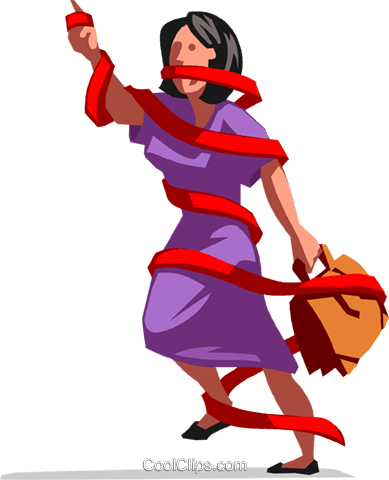 Businesswoman Tied Up In Red Tape Royalty Free Vector - Clip Art (389x480)