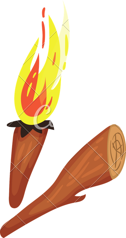 Wooden Torch With Burning Fire - Burning Piece Of Wood (424x800)