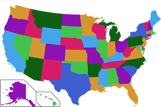 Map Of United States With State Borders - Blue Map Of United States (800x358)