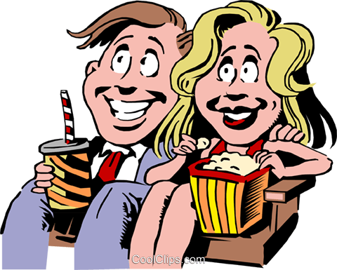 Cartoon Date Royalty Free Vector Clip Art Illustration - Couple Watching Movie Clipart (480x385)