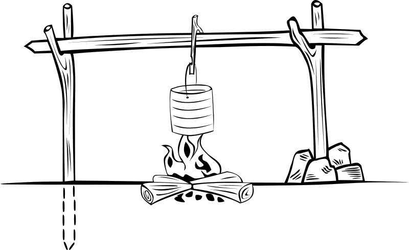 Free Campfires And Cooking Cranes - Open Fire Cooking Clipart Black And White (800x489)
