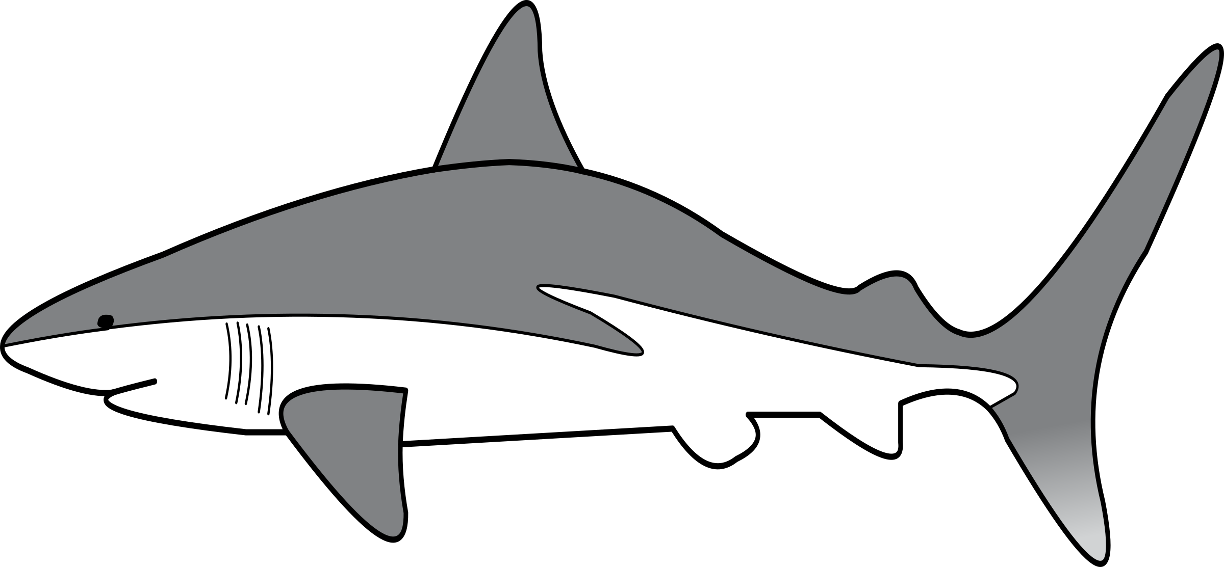 Big Image - Simple Shark Clipart (2400x1113)