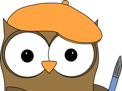 Owl French Artist Painter Clip Art Image Owl Wearing - Owls Painting Clip Art (415x310)