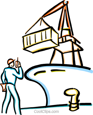 Unloading A Cargo Ship Royalty Free Vector Clip Art - Cargo Ship Clip Art (392x480)