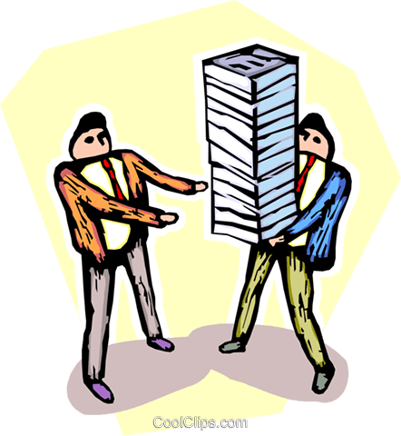Businessman With A Stack Of Paperwork Royalty Free - Cartoon (442x480)