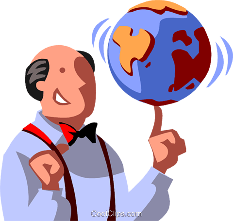 Man Spinning A Globe On His Finger Royalty Free Vector - Cartoon (480x455)