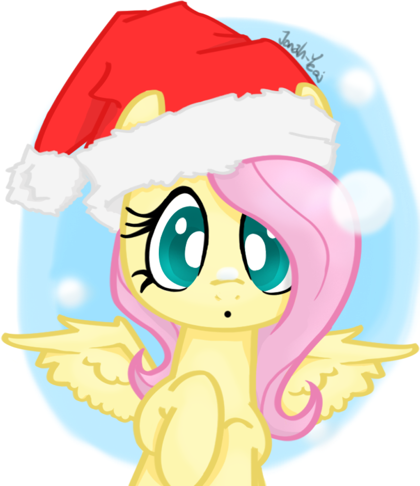 Jonah-yeoj, Fluttershy, Hat, Safe, Santa Hat, Snow, - Mlp Wearing Christmas Hats (1000x1000)