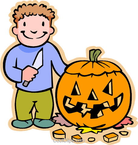 Children At Play, Kids, Royalty Free Vector Clip Art - Pumpkin Carving Clip Art (456x480)