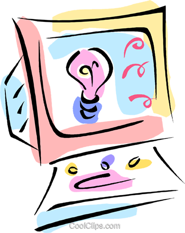 Computer Screen With Idea Light Bulb Royalty Free Vector - Computer (380x480)