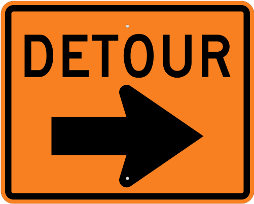 Detour Directional Construction Sign - Detour Sign Black And White (500x500)