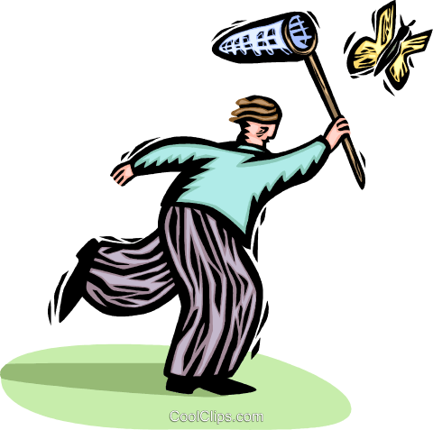 Man Trying To Catch A Butterfly Royalty Free Vector - Illustration (480x477)