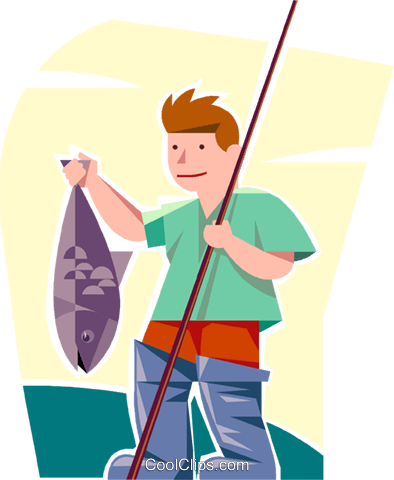 Fisherman With His Catch Royalty Free Vector Clip Art - Illustration (394x480)