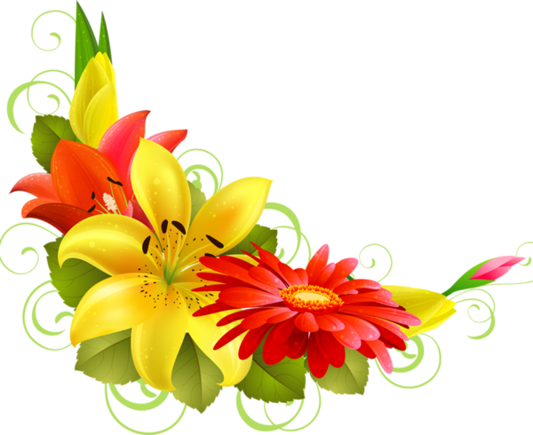 Orange Flower Clipart Corner - Corner Flower Design Png (600x490)