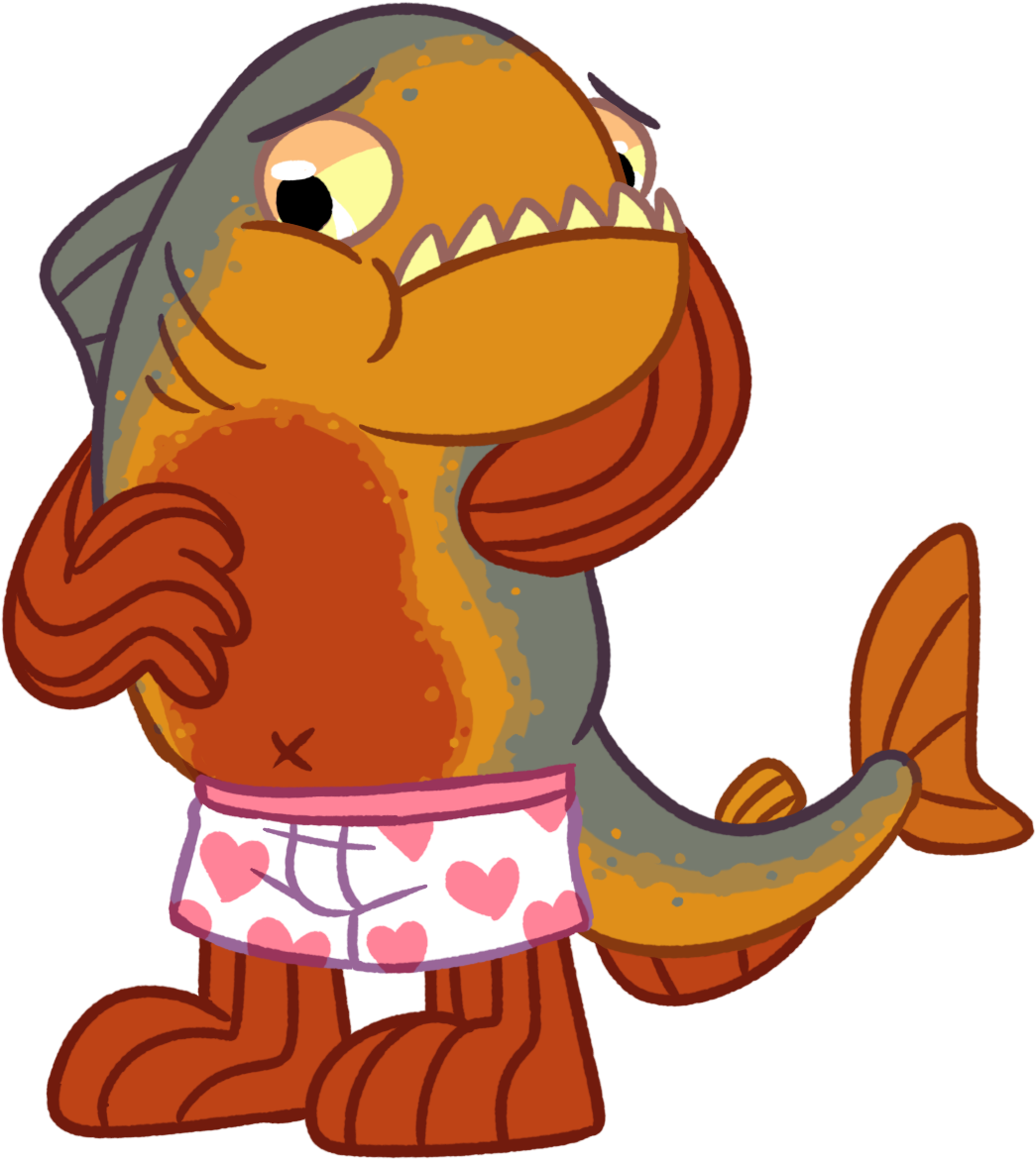 Chubby Piranha In Boxers - Cartoon (1084x1209)
