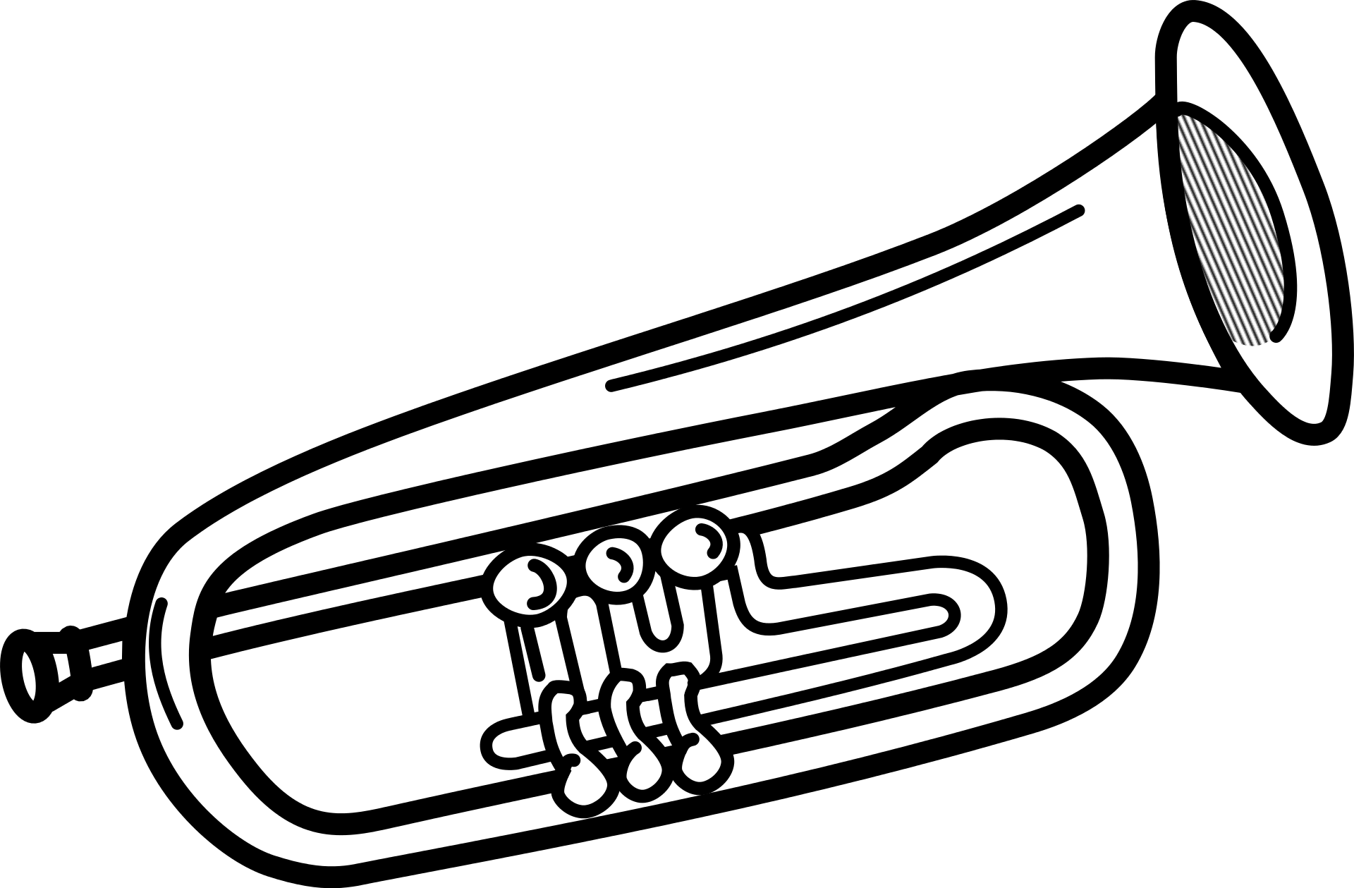 Baritone Horn Marching Euphonium Drawing Musical Instruments - Trumpet Clipart Black And White (1920x1259)