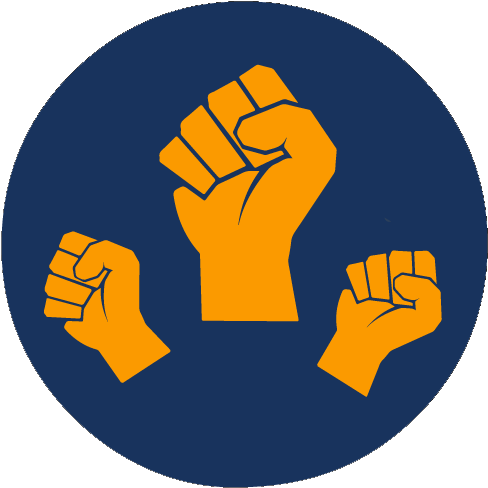 Blue Circle With Three Orange Fists Raised - Blue (506x506)