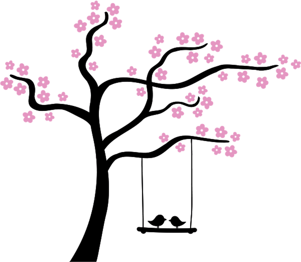 Lovebird Love Loves Lovely Trees - Muurstickers Boom Met Vogels (1024x1024)