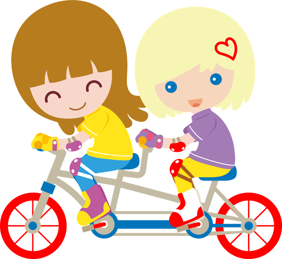 Kids Clipart Cycling - Niñas En Bicicleta Animadas (900x829)