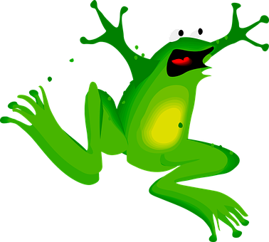 Frog Leap Green Alarmed Cry Reach Yellow A - Frog Clip Art (378x340)
