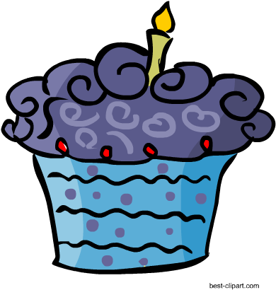 Blue Cupcake With One Candle, Free Clip Art - With One Candle (450x450)