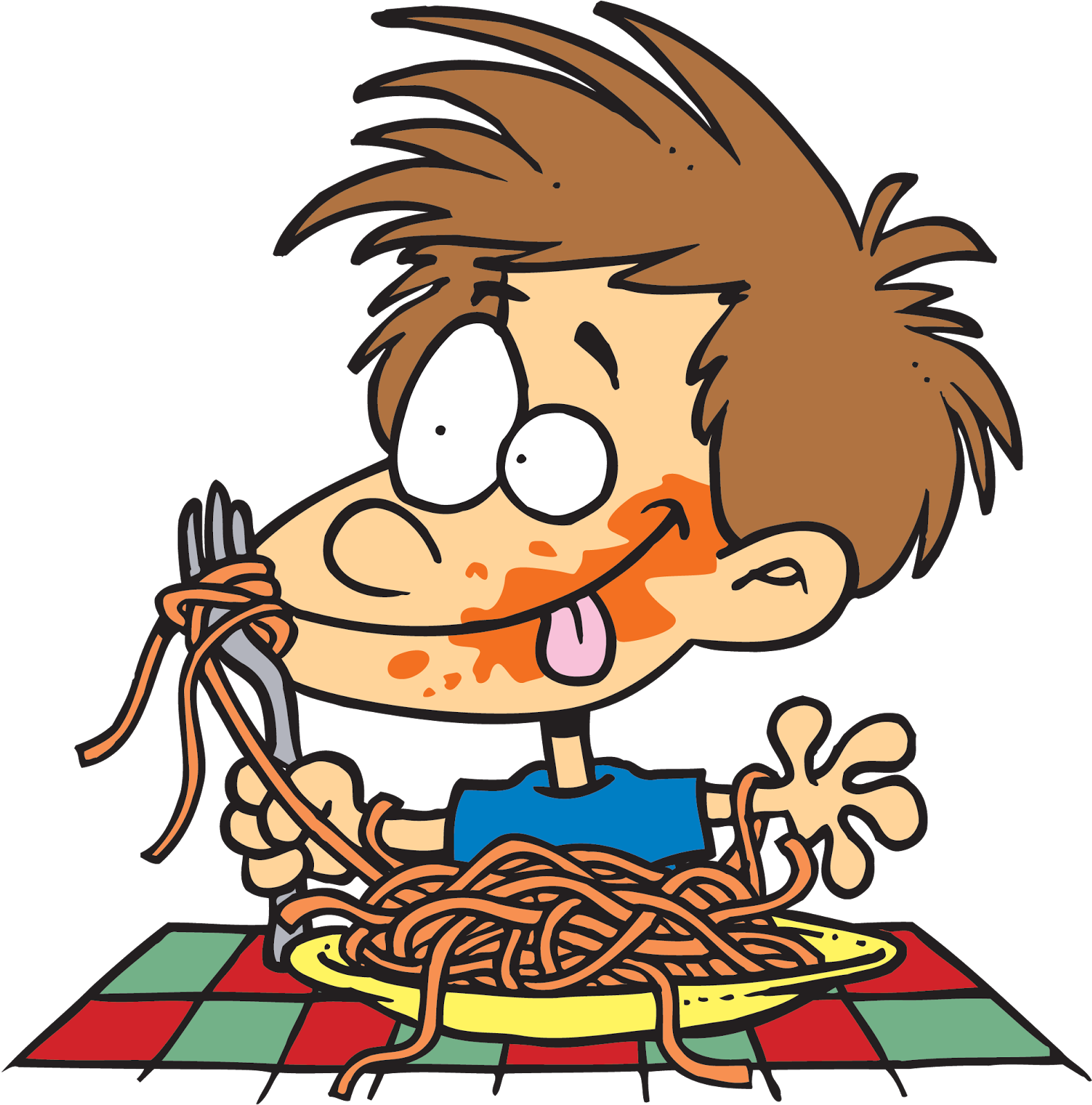 Fat People Eating Pizza Cartoon - Eating Spaghetti Clipart (1587x1600)
