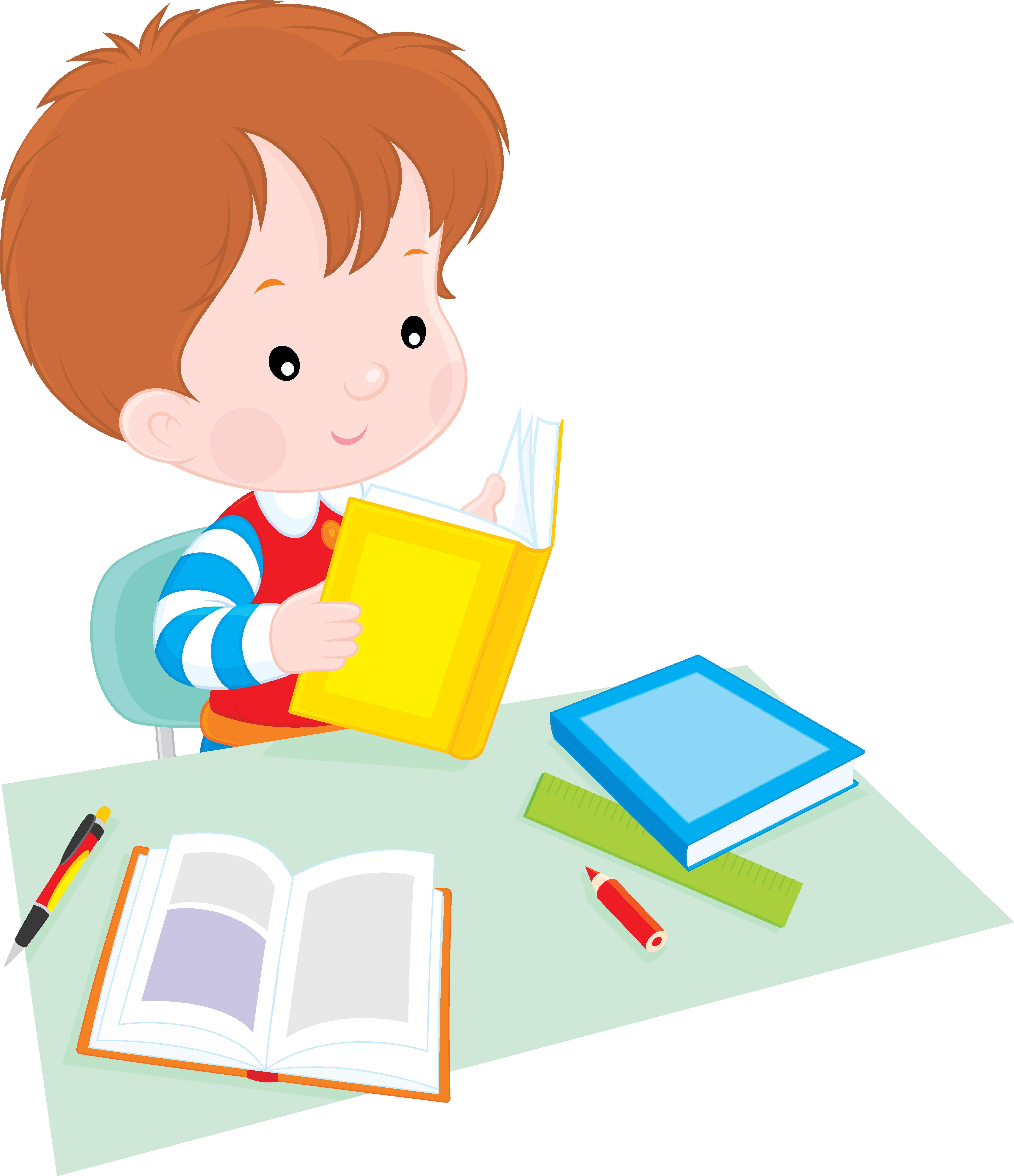 Student Reading Clip Art - Png Image School Children (5906x6850)
